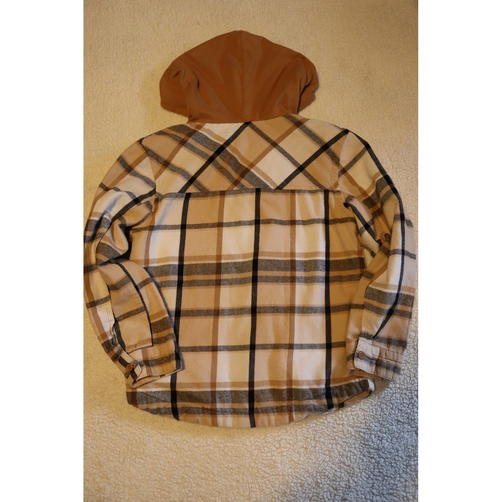 Cat & Jack Boys Plaid Hooded Flannel Shirt Jacket Tan Brown Size M 8 - Picture 4 of 4